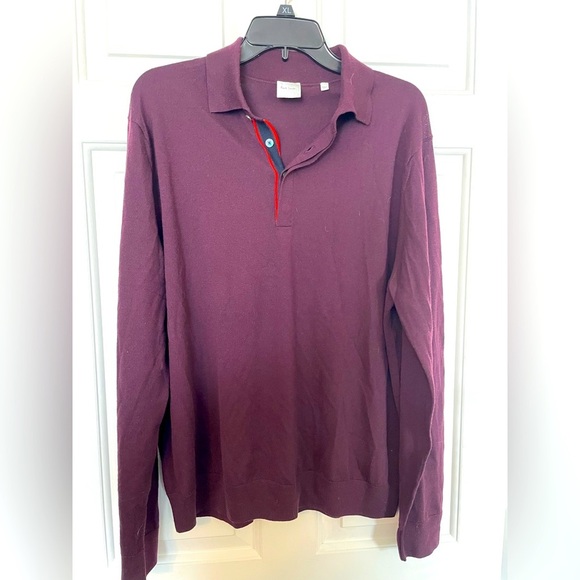 Paul Smith Men’s Collared Button  Down Sweater Size XL Wine 100% Merino Wool - Picture 1 of 6